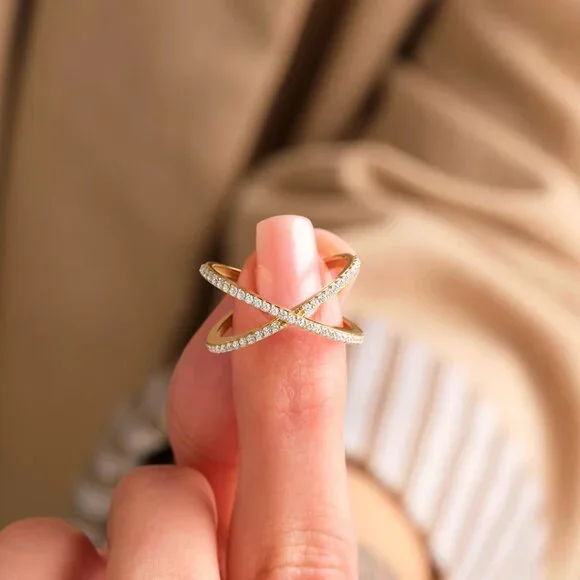 Michael Kors Gold Tone Steel Criss-Cross Clear Pave Crystal Ring - Picture 2 of 12